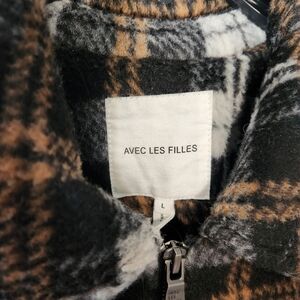 Avec Les Filles Checkered Coat in Black, White, and Brown